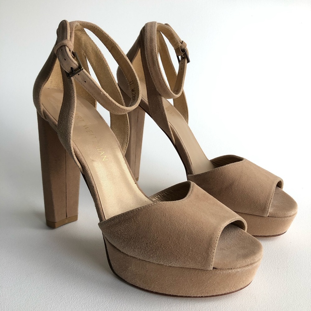 STUART WEITZMAN Suede Brown Platform Heels